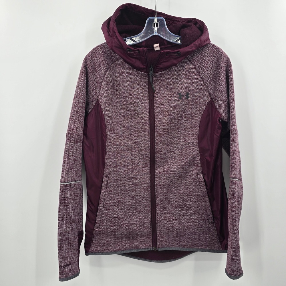 Under Armour Jacket‎ Womens Small Burgundy Herringbone Full Zip Fleece Hoodie